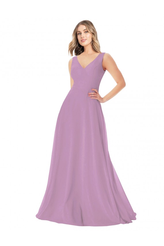 Sleeveless Dark Lavender A-Line V-Neck Bridal Party Dress Mississauga