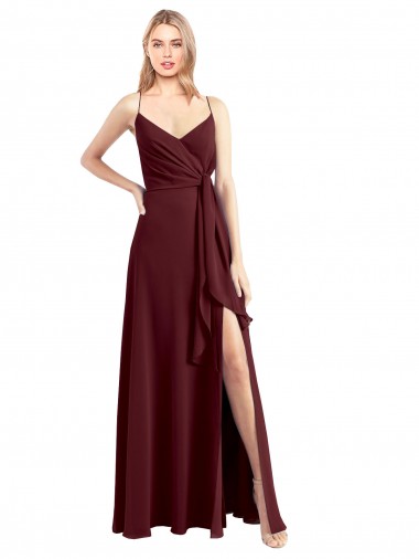Sleeveless Burgundy Gold Low Back A-Line Spaghetti Straps Bridesmaid Dress Mississauga