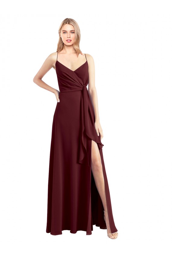 Sleeveless Burgundy Gold Low Back A-Line Spaghetti Straps Bridesmaid Dress Mississauga