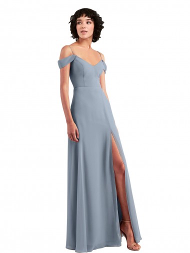 Sleeveless Dusty Blue A-Line Off the Shoulder Formal Dress / Bridesmaid Dress Mississauga