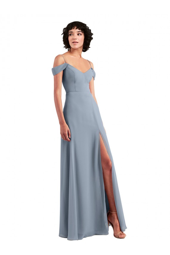 Sleeveless Dusty Blue A-Line Off the Shoulder Formal Dress / Bridesmaid Dress Mississauga