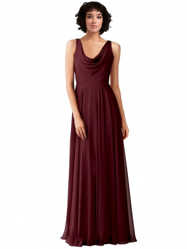 Sleeveless Burgundy Gold V-Back A-Line Cowl Neck Bridesmaid Dress Mississauga
