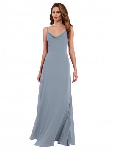 Sleeveless Dusty Blue V-Back A-Line Cowl Neck Formal Dress / Bridesmaid Dress Mississauga