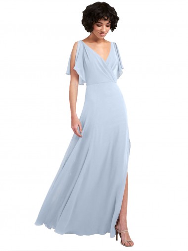 Split Sleeves Light Sky Blue V-Back A-Line V-Neck Bridesmaid Dresses Mississauga