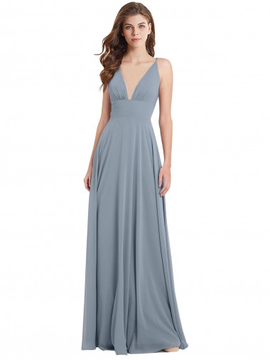 Sleeveless Dusty Blue V-Back A-Line V-Neck Bridesmaid Dress / Evening Gowns Mississauga