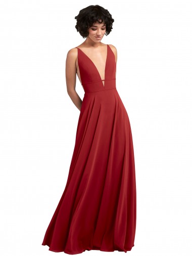 Sleeveless Red V-Back A-Line V-Neck Bridesmaid Dress Mississauga