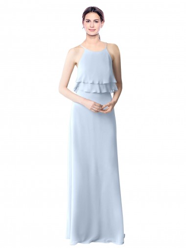 Sleeveless Light Sky Blue A-Line Halter Neck Bridesmaid Dresses Mississauga