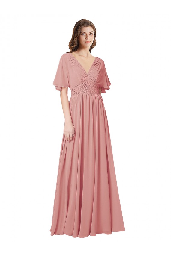 Flutter Sleeves Bliss Pink V-Back A-Line V-Neck Bridesmaid Dress Mississauga