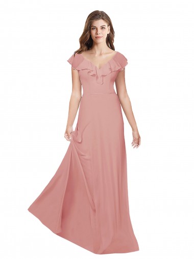 Flutter Sleeves Bliss Pink Criss Cross Back A-Line V-Neck Bridesmaid Dress / Evening Dress Mississauga