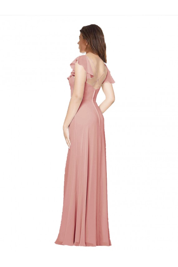 Flutter Sleeves Bliss Pink Criss Cross Back A-Line V-Neck Bridesmaid Dress / Evening Dress Mississauga