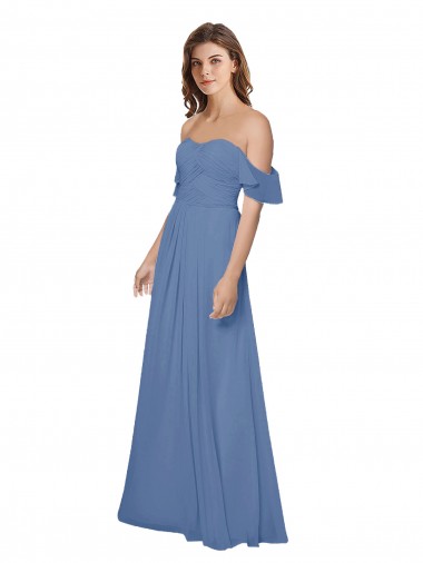 Flutter Sleeves Windsor Blue Open Back A-Line Off the Shoulder Bridesmaid Dress Mississauga