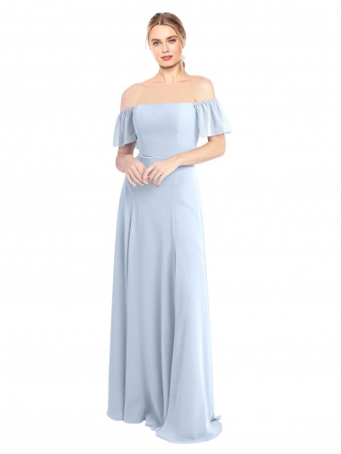 Flutter Sleeves Light Sky Blue V-Back A-Line Off the Shoulder Formal Dress / Bridesmaid Dress Mississauga