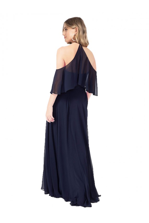 Flutter Sleeves Dark Navy A-Line Halter Neck Formal Dress / Bridesmaid Dress Mississauga