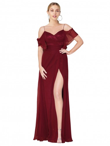 Cold Shoulder Burgundy V-Back Trumpet Off the Shoulder Formal Evening Gown / Prom Dress / Bridesmaid Dress Mississauga