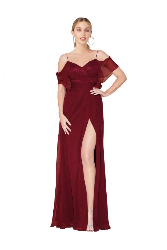Cold Shoulder Burgundy V-Back Trumpet Off the Shoulder Formal Evening Gown / Prom Dress / Bridesmaid Dress Mississauga