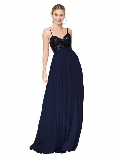 Sleeveless Dark Navy A-Line Spaghetti Straps Semi Formal Evening Dress / Prom Dress / Bridesmaid Dress Mississauga