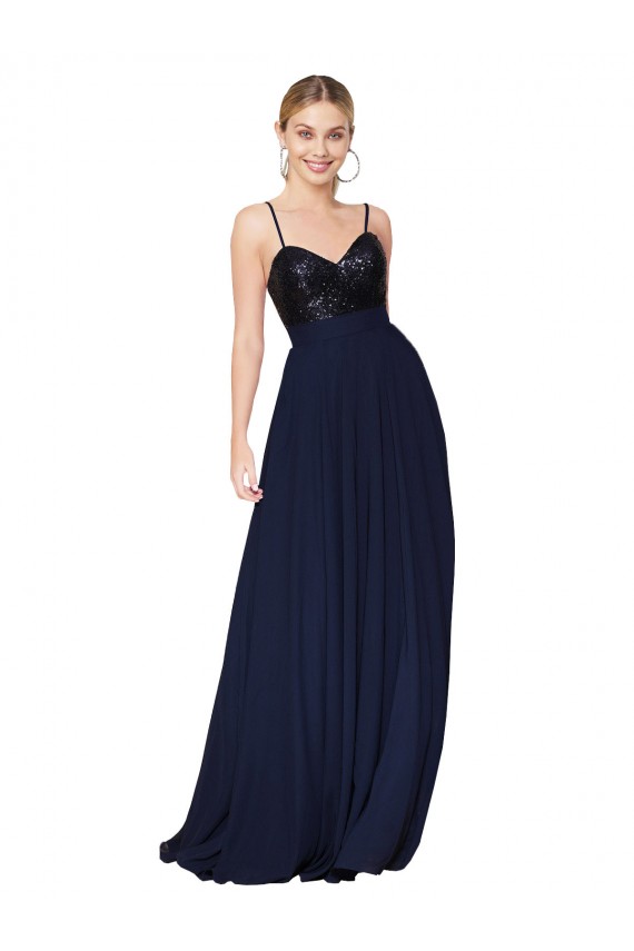 Sleeveless Dark Navy A-Line Spaghetti Straps Semi Formal Evening Dress / Prom Dress / Bridesmaid Dress Mississauga