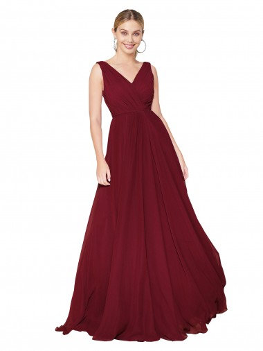 Sleeveless Burgundy V-Back A-Line V-Neck Formal Dress / Bridesmaid Dress Mississauga