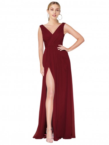 Sleeveless Burgundy V-Back A-Line V-Neck Black Tie Evening Gown / Prom Dress / Bridesmaid Dress Mississauga