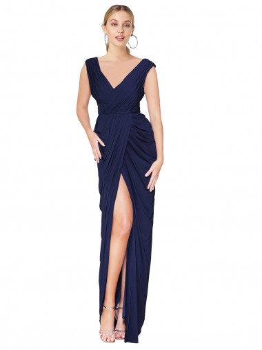 Sleeveless Dark Navy V-Back Mermaid V-Neck Formal Evening Gown / Prom Dress / Bridesmaid Dress Mississauga
