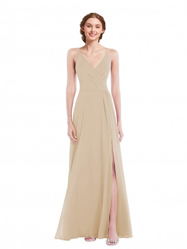 Sleeveless Champagne Criss Cross Back A-Line V-Neck Semi Formal Evening Dress / Bridesmaid Dress Mississauga