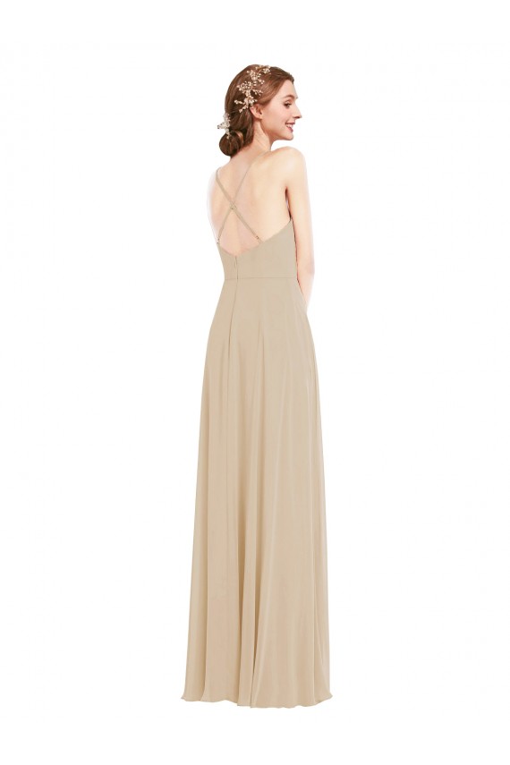 Sleeveless Champagne Criss Cross Back A-Line V-Neck Semi Formal Evening Dress / Bridesmaid Dress Mississauga