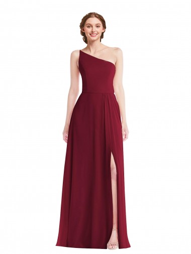 Sleeveless Burgundy A-Line One Shoulder Semi Formal Evening Dress / Bridesmaid Dress Mississauga