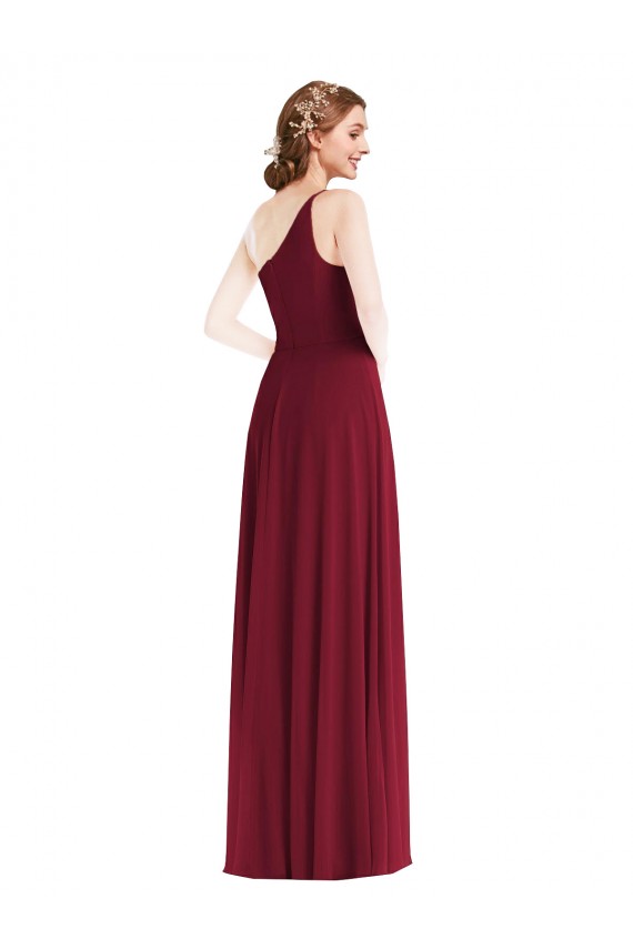 Sleeveless Burgundy A-Line One Shoulder Semi Formal Evening Dress / Bridesmaid Dress Mississauga