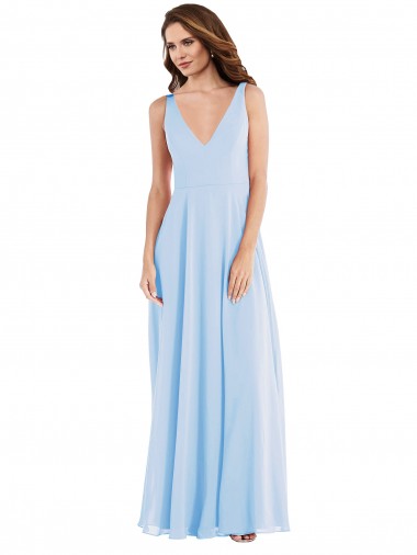 Sleeveless Light Sky Blue A-Line V-Neck Semi Formal Evening Dress / Bridesmaid Dress Mississauga