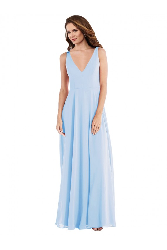 Sleeveless Light Sky Blue A-Line V-Neck Semi Formal Evening Dress / Bridesmaid Dress Mississauga