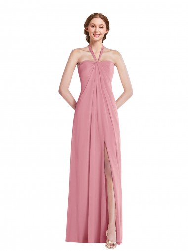 Sleeveless Skin Pink Open Back A-Line Halter Neck Semi Formal Evening Dress / Bridesmaid Dress Mississauga