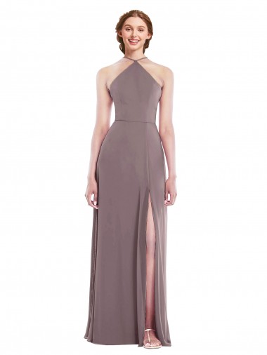 Sleeveless Dusty Rose Low Back A-Line Halter Neck Formal Evening Gown / Bridesmaid Dress Mississauga