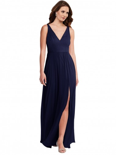 Sleeveless Dark Navy V-Back A-Line V-Neck Black Tie Evening Gown / Bridesmaid Dress Mississauga