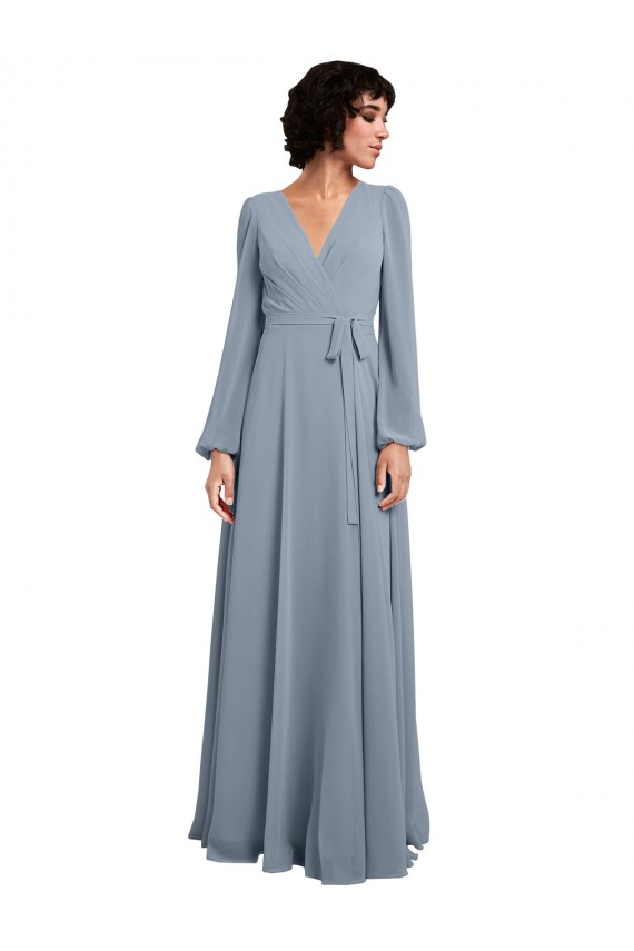 Long Sleeves Dusty Blue A-Line V-Neck Bridesmaid Dress / Formal Dress Mississauga