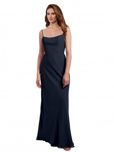 Sleeveless Dark Navy Open Back A-Line Spaghetti Straps Evening Dress / Bridesmaid Dress Mississauga