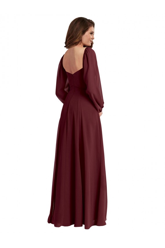 Long Sleeves Burgundy Gold A-Line Square Neck Bridesmaid Dress / Evening Dress Mississauga