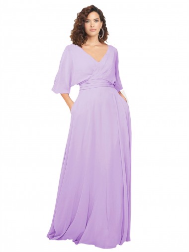Half Sleeves Lilac Low Back A-Line V-Neck Bridesmaid Dress Mississauga