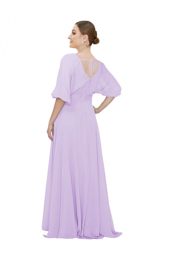 Half Sleeves Lilac Low Back A-Line V-Neck Bridesmaid Dress Mississauga