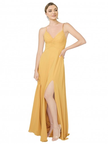 Sleeveless Saffron Open Back A-Line V-Neck Bridesmaid Dress / Evening Dress Mississauga