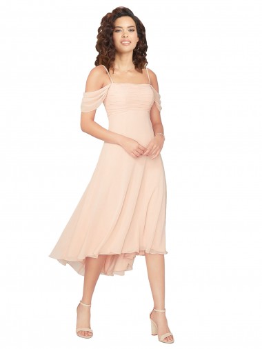 Cold Shoulder Ice Pink Low Back A-Line Square Neck High Low Bridesmaid Dress Mississauga