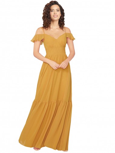 Cold Shoulder Saffron Keyhole Back A-Line V-Neck Bridesmaid Dress Mississauga