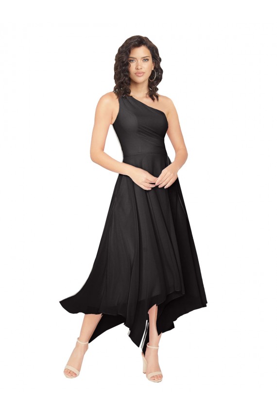 Sleeveless Black A-Line One Shoulder High Low Bridesmaid Dress Mississauga