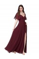 Short Flutter Sleeves Burgundy Gold Keyhole Back A-Line Sweetheart Formal Dress / Bridesmaid Dress Mississauga