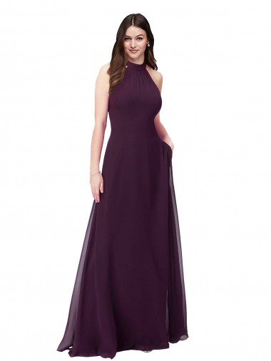 Sleeveless Grape Keyhole Back A-Line Halter Neck Bridesmaid Dress Mississauga