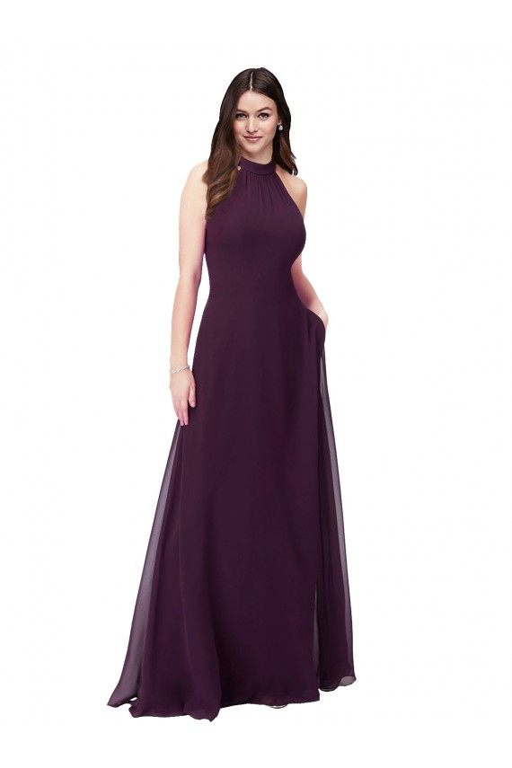 Sleeveless Grape Keyhole Back A-Line Halter Neck Bridesmaid Dress Mississauga