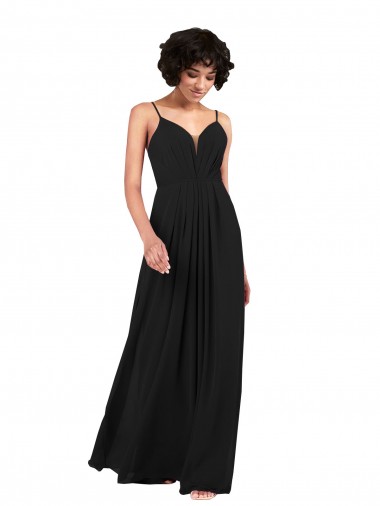 Sleeveless Black Criss Cross Open Back Column V-Neck Formal Evening Gown / Bridesmaid Dress Mississauga