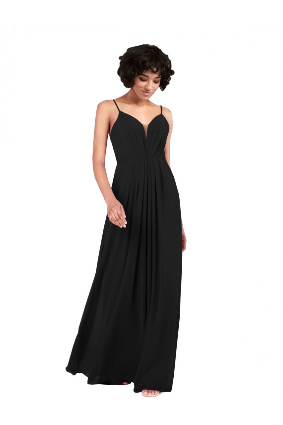 Sleeveless Black Criss Cross Open Back Column V-Neck Formal Evening Gown / Bridesmaid Dress Mississauga