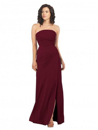 Sleeveless Burgundy Sheath Strapless Bridesmaid Dress Mississauga