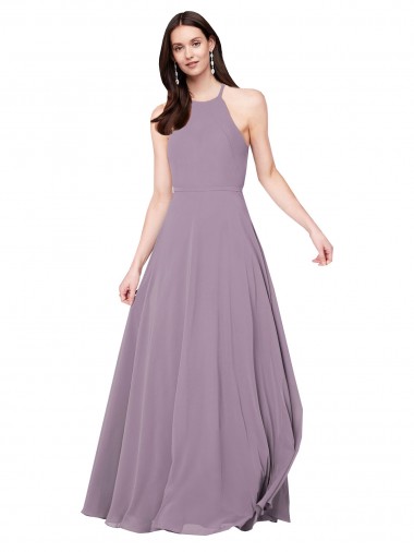 Sleeveless Dark Lavender Keyhole Back A-Line Halter Neck Bridesmaid Dress / Evening Dress Mississauga