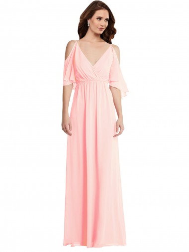Cold Shoulder Pink V-Back A-Line V-Neck Semi Formal Evening Dress / Bridesmaid Dress Mississauga